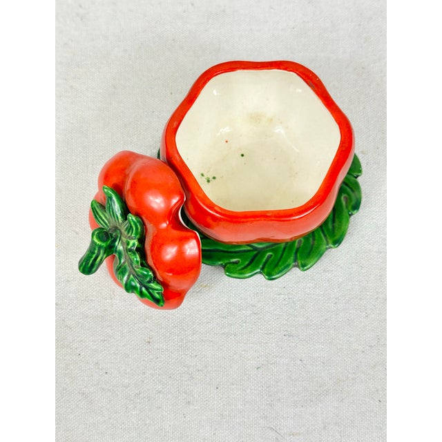 Ceramic Vintage Majolica Style Tomato Lidded Relish Jar With Dish For Sale - Image 7 of 8