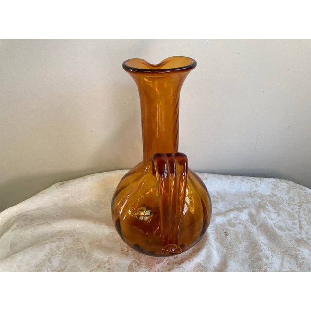 Mid-Century Modern Mid-Century Giant Handblown Amber Pitcher For Sale - Image 3 of 5