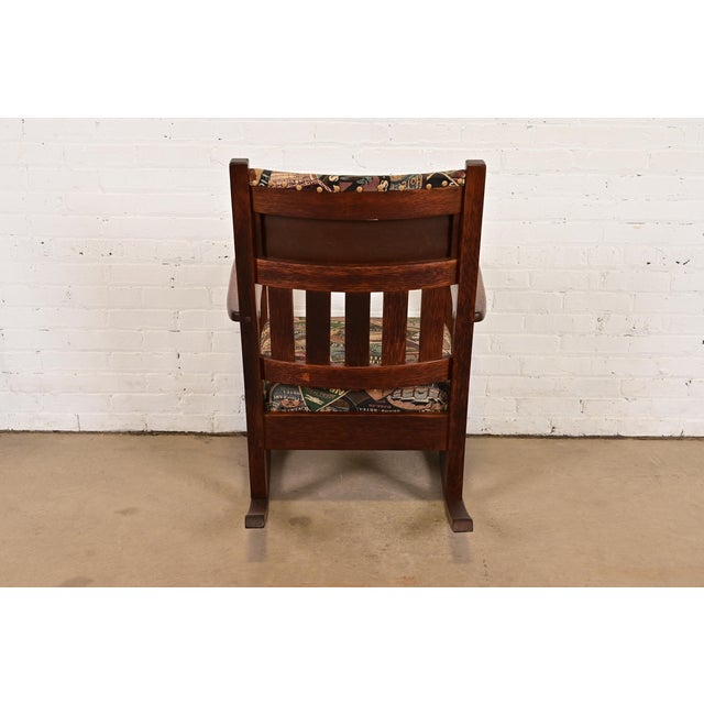 J. M. Young & Sons Antique Mission Oak Arts & Crafts Rocking Chair, Circa 1900 For Sale - Image 11 of 13
