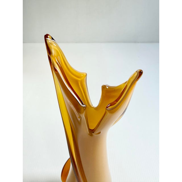 Mid 20th Century Empoli Art Glass Swung Vase Honey Amber, Cristalleria Fratelli Betti For Sale - Image 4 of 12