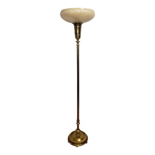 1920's Blown Glass and Brass Torchiere Floor Lamp For Sale