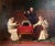 This engaging antique genre painting was created in Germany circa 1880 and depicts three monks gathered for an intimate...