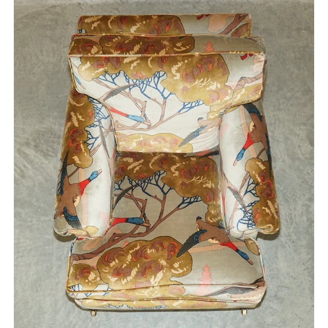 English New George Smith "Flying Ducks" Upholstered Armchairs & Ottoman Footstool For Sale - Image 3 of 18