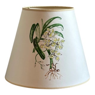 Vintage Hand Painted & Pierced Botanical Paper Lamp Shade For Sale