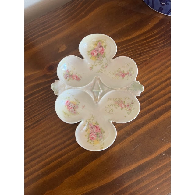 Ceramic Early 1900’s French Lustreware Floral Oyster Plate, Deviled Egg Plate Unique Shape For Sale - Image 7 of 10