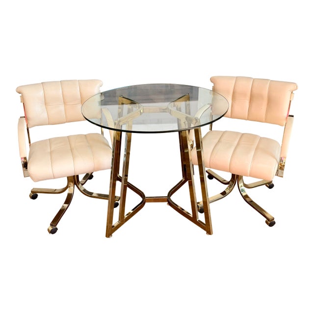 Vintage Cal-Style Brass & Glass 4-Piece Dining Set For Sale