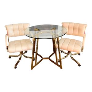 Vintage Cal-Style Brass & Glass 4-Piece Dining Set