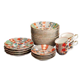 Imari Fan Arita Porcelain Dinner Service, 26 Pcs. For Sale
