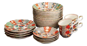 Imari Fan Arita Porcelain Dinner Service, 26 Pcs.