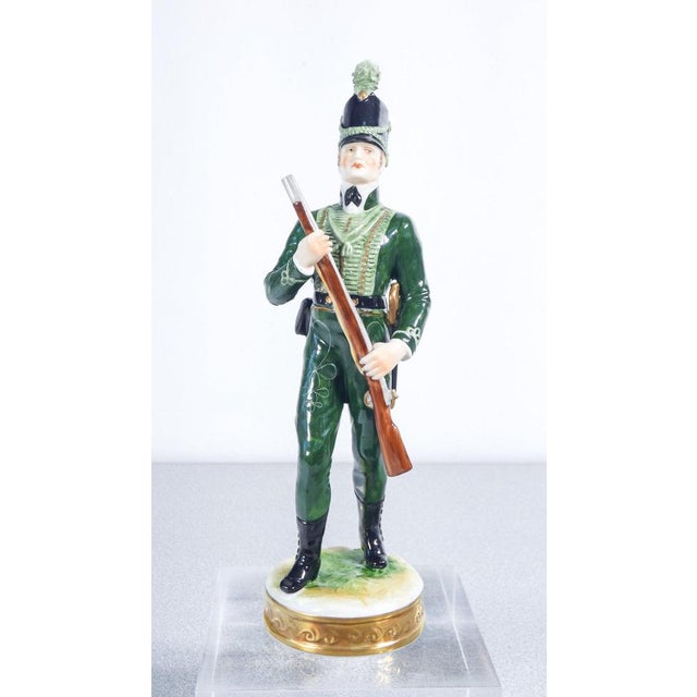 Three sculptures by rudolf kammer in hand-painted porcelain depicting three soldiers. Germany, 20th century origin...