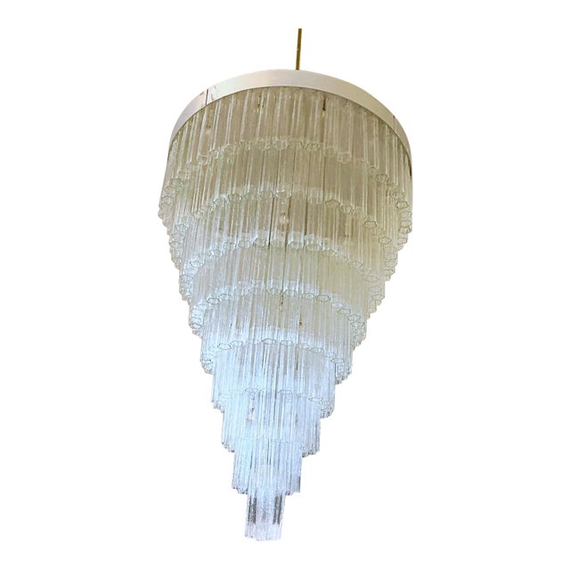 Nickel Polished Chandelier With Tronchi Glass by Lmd Custom Lighting For Sale