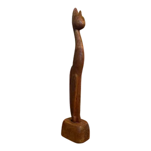 1970s Vintage Wooden Cat Sculpture