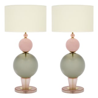 Modernist Pink and Gray Venetian Glass Lamps, Murano, Italy For Sale