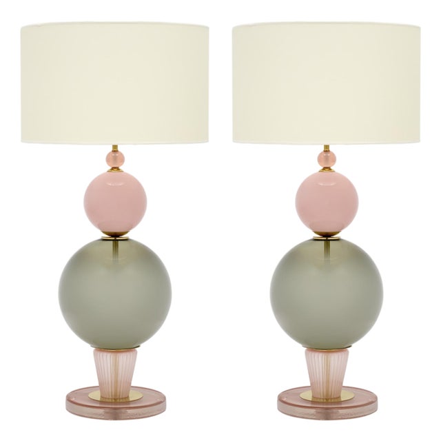 Modernist Pink and Gray Venetian Glass Lamps, Murano, Italy For Sale