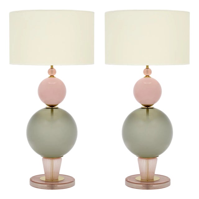 Modernist Pink and Gray Venetian Glass Lamps, Murano, Italy - a Pair For Sale