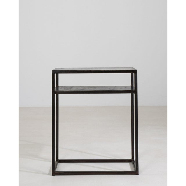 Black 21st Century Poland Blackened Iron Black Metal-Framed Side Table With Glass Top And Shelf For Sale - Image 8 of 11