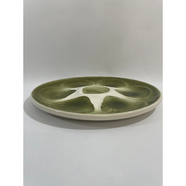 Olive Mid 20th Century French Orchies Olive Green Majolica Oyster Plate For Sale - Image 8 of 13