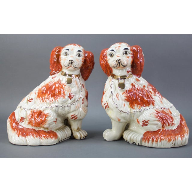 Pair of Mid 20th Century Staffordshire Red & White Ceramic Mantle Spaniel Dogs Figurines For Sale - Image 9 of 9