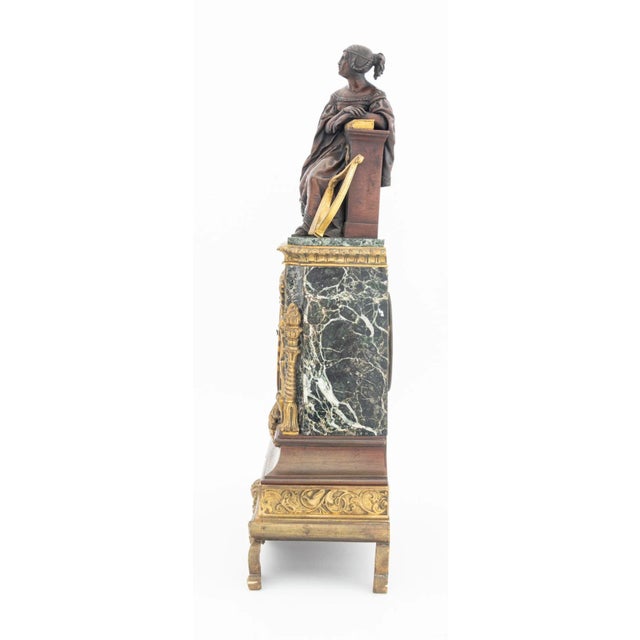 Charles X Patinated Bronze and Marble Clock For Sale - Image 4 of 6