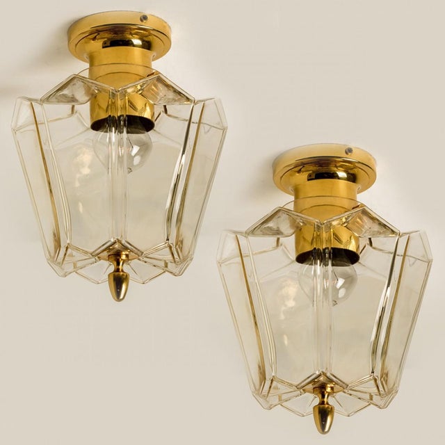 Flower Shaped Flush Mount in Clear Glass and Brass from Limburg, 1970 For Sale - Image 6 of 16