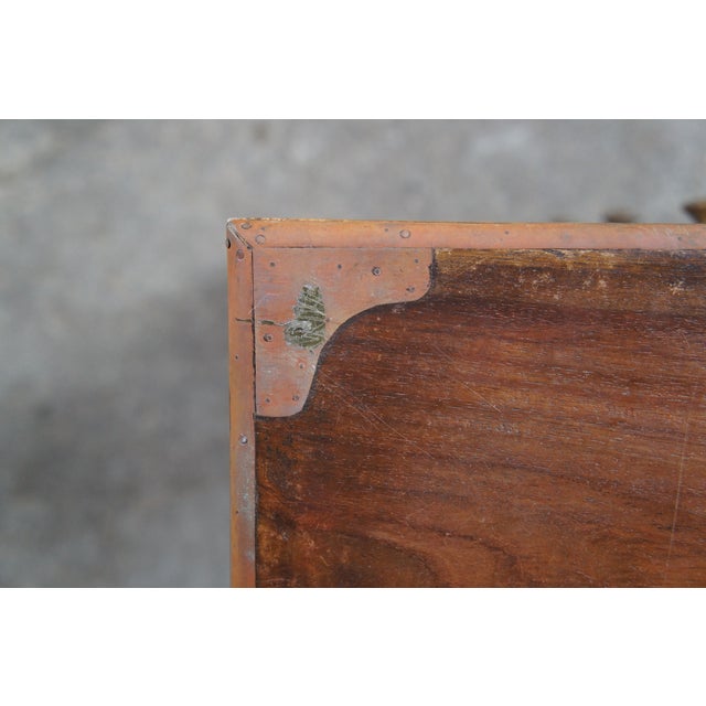 Brown Antique English Campaign Anglo Indian Teak Brass Inlay Military Chest of Drawers For Sale - Image 8 of 11
