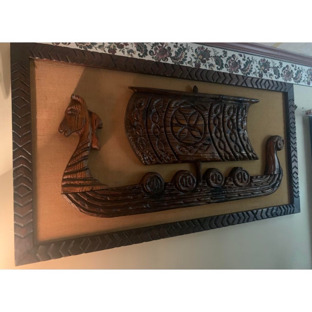 MidCentury Modern Witco Wood Carved Viking Ship Wall Art Chairish