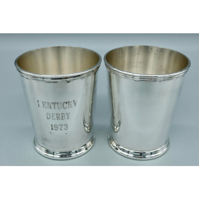 Pair of Vintage Silverplate Kentucky Derby Mint Julep Cups, Circa 1973 For Sale - Image 4 of 7