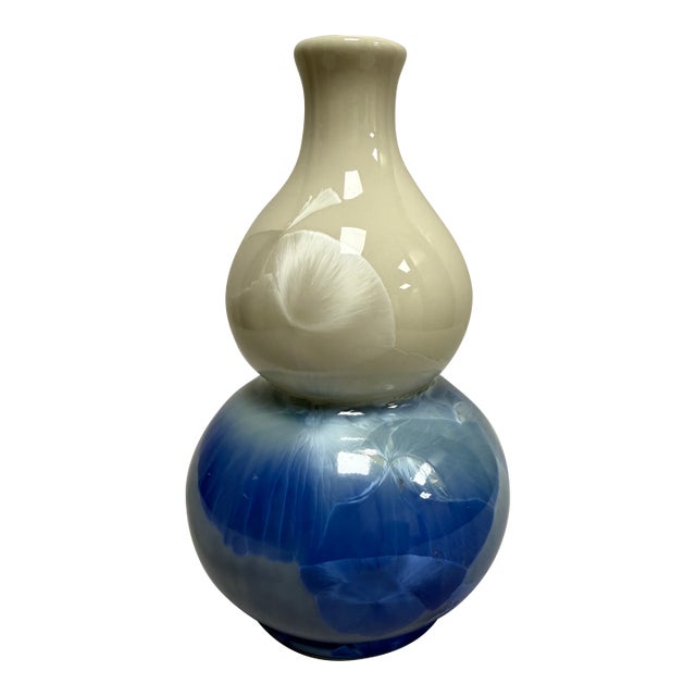Chinese Signed Vase Crystalline Glaze Double Gourd Pottery Ceramic 6 1/2" For Sale