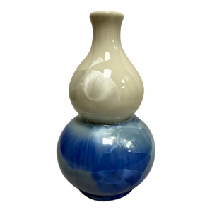 Chinese Signed Vase Crystalline Glaze Double Gourd Pottery Ceramic 6 1/2"