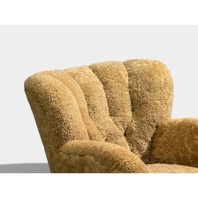 Auburn Finnish Modern, Organic Lounge Chairs, Shearling, Wood, Finland, 1940s For Sale - Image 8 of 11