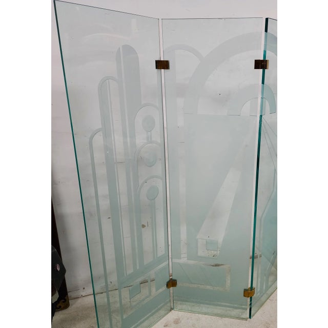 Vintage Etched Glass Paravent Screen Room Divider For Sale - Image 4 of 9