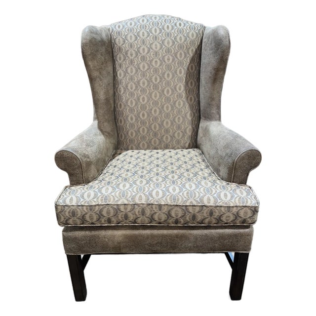Heckman Brown Fabric "Celeste" Wingback Chair For Sale