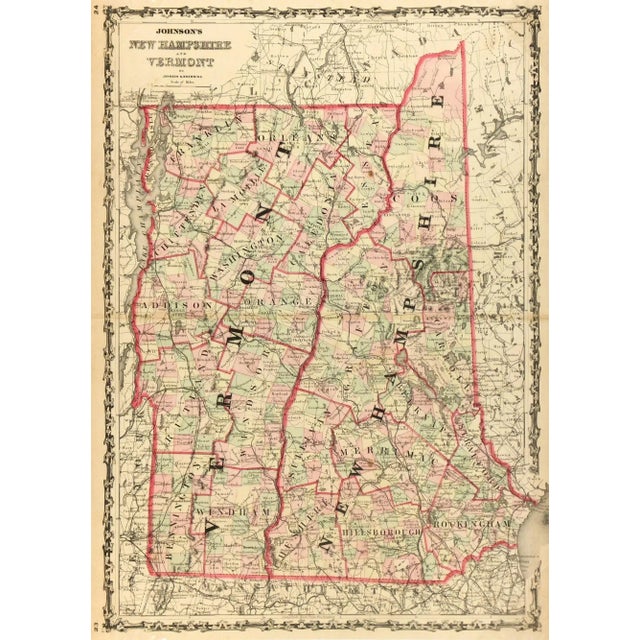 Antique Map of New Hampshire & Vermont, 1861 For Sale - Image 4 of 4