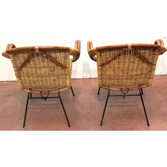 Pair of Italian Bamboo and Rattan Club Chairs Attributed to Franco Albini, Italy For Sale In Greensboro - Image 6 of 12