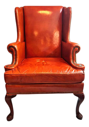 Vintage Cognac Leather Wingback Chair by Hickory Chair