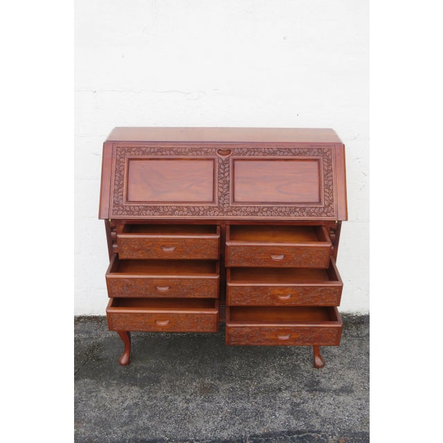 Heavy Hand Carved Secretary Desk For Sale - Image 4 of 12