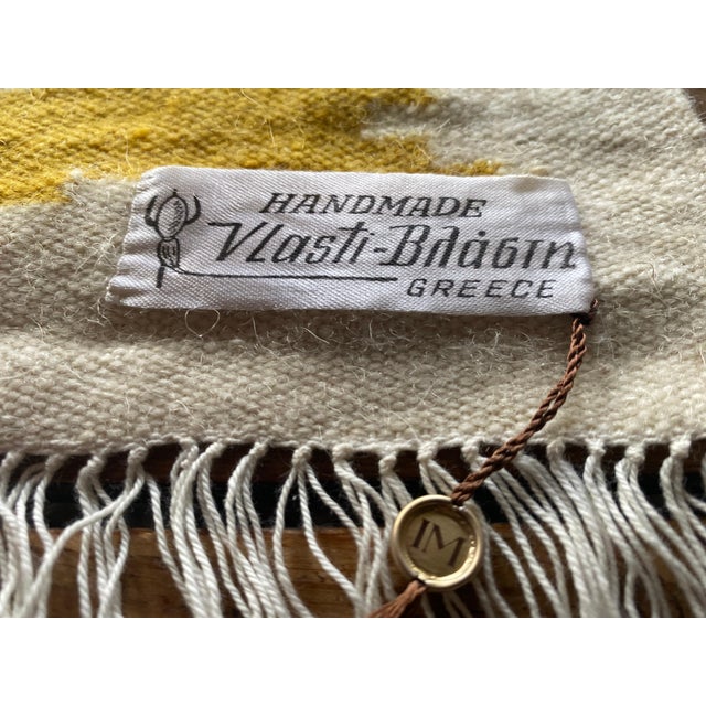 1970s Handmade Yellow and Cream-White Flat-Weave Tapestry, Vlasti, Greece, 1970s For Sale - Image 5 of 13