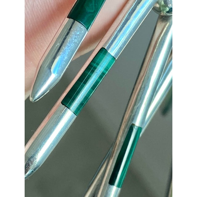 Mid-Century Modern Taxco Sterling Silver + Malachite Modernist Necklace, Mexico 1970s For Sale - Image 3 of 13