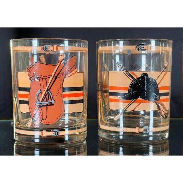 Mid Century Equestrian Polo Theme Rocks Glasses c.1960s - Set of 4 For Sale - Image 4 of 5