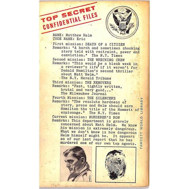 1960s "Murderers' Row: A New Matt Helm Story #5" 1962 Hamilton, Donald For Sale - Image 5 of 5
