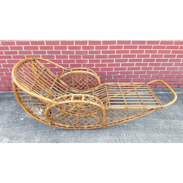 1940s Split Reed & Rattan Rocking Chaise For Sale - Image 13 of 13