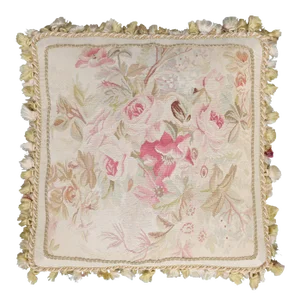Pink Roses Aubusson Hand-Woven Silk Pillow