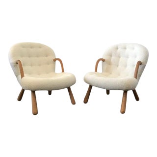 Philip Arctander Style "Clam" Armchairs Boucle Fabric For Sale