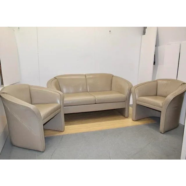 Mid-Century Modern 1990 Patrician Furniture Leather 3 Piece Loveseat Set For Sale - Image 3 of 10