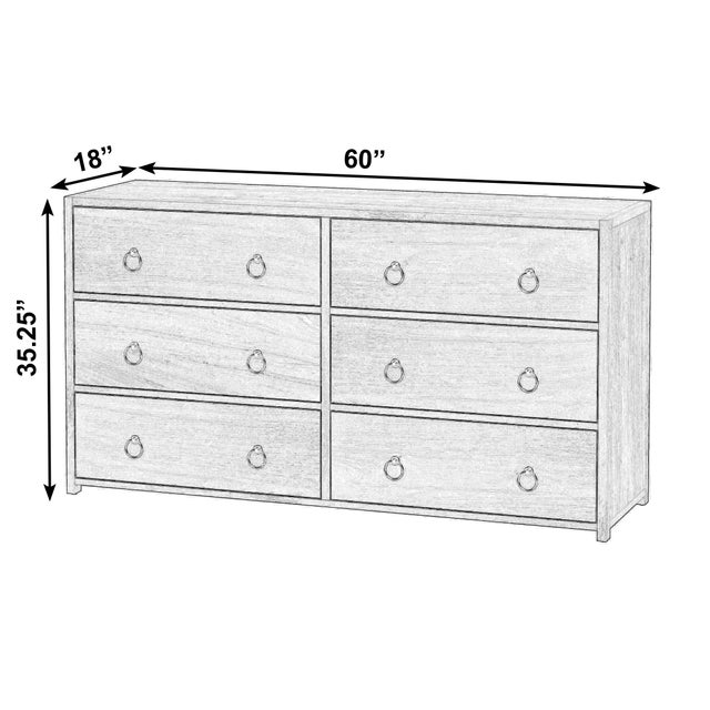 Transitional Lark 60 in. W Rectangular Wood 6 Drawer Dresser, Walnut For Sale - Image 3 of 8