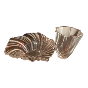 1980s Swirl Crystal France Bowl & Bud Vase Set - Set of 2