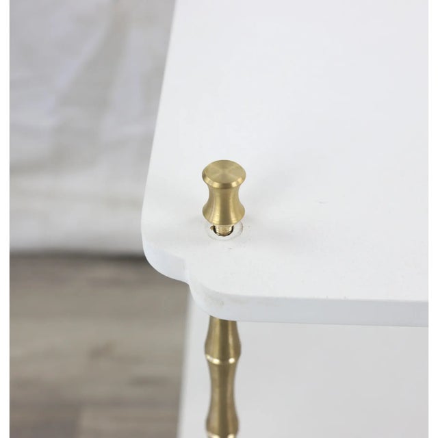 Wood Wood and Brass Faux Bamboo Legs White Sofa Side Table, For Sale - Image 7 of 12