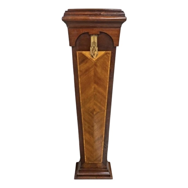 Art Deco Mahogany and Satinwood Marquetry Inlaid Pedestal, Circa 1930s For Sale