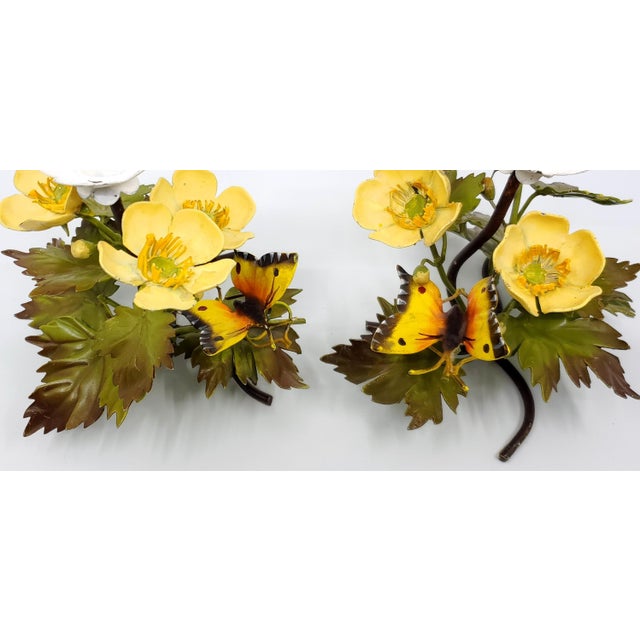 Candlesticks Tole Painted Metal Butterflies & Flowers 1960s Italy For Sale - Image 9 of 12