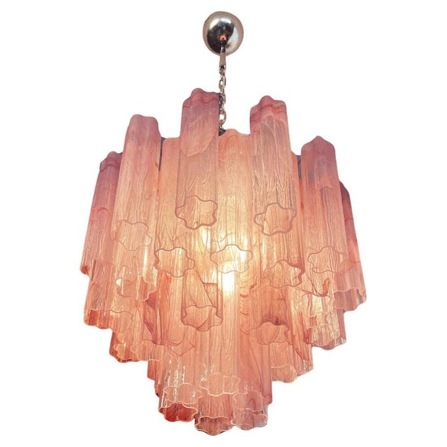 Glass Pink Alabaster Murano Glass Tronchi Chandelier, 1980s For Sale - Image 7 of 18